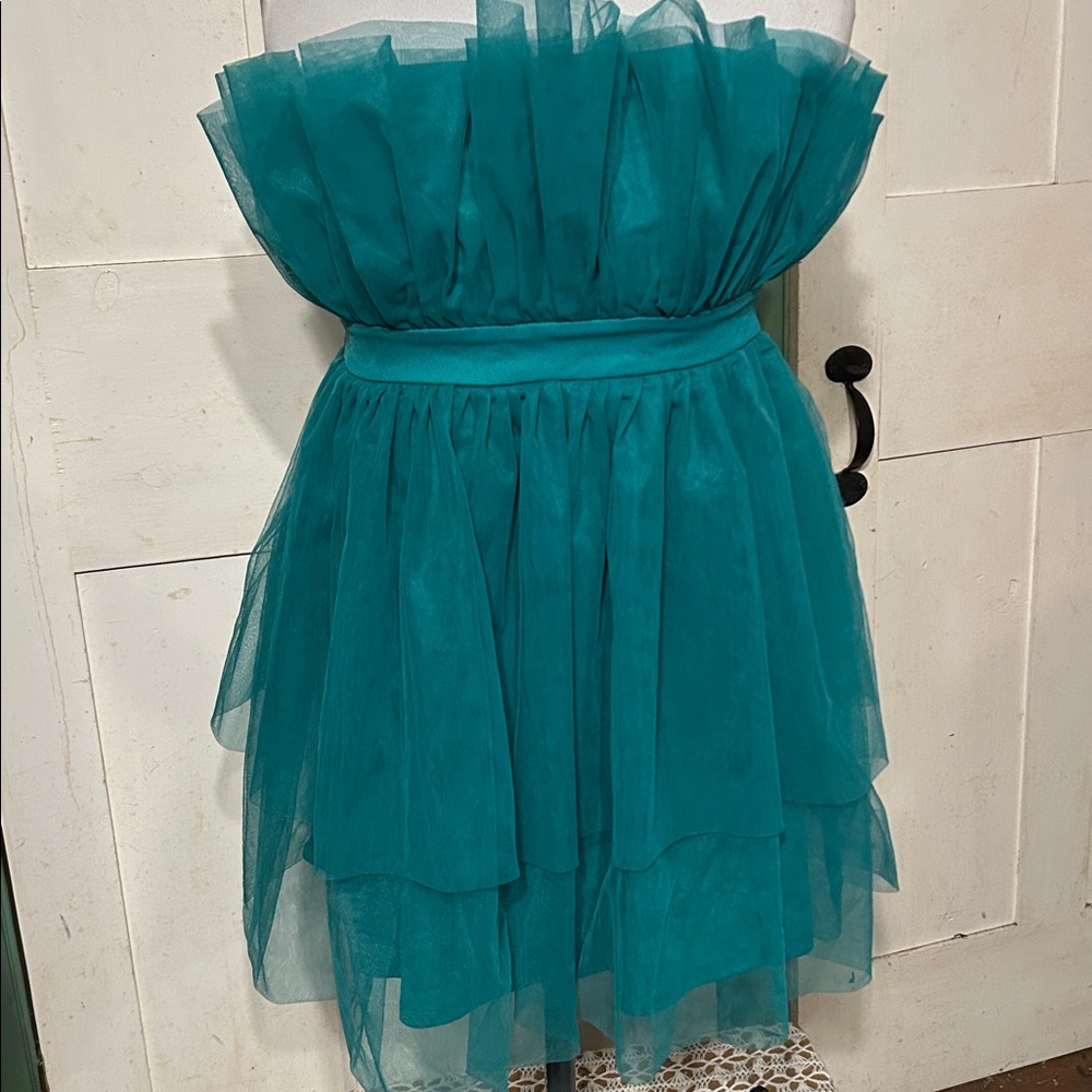 NWOT Thirty Thirty Party Dress Strapless Mini Green Tulle Holiday Semi-Formal - Picture 3 of 9